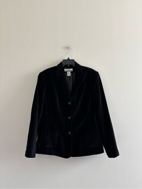 Vintage Nine & Company Blazer Black Velvet Cotton Women 14 Office Gothic 90s